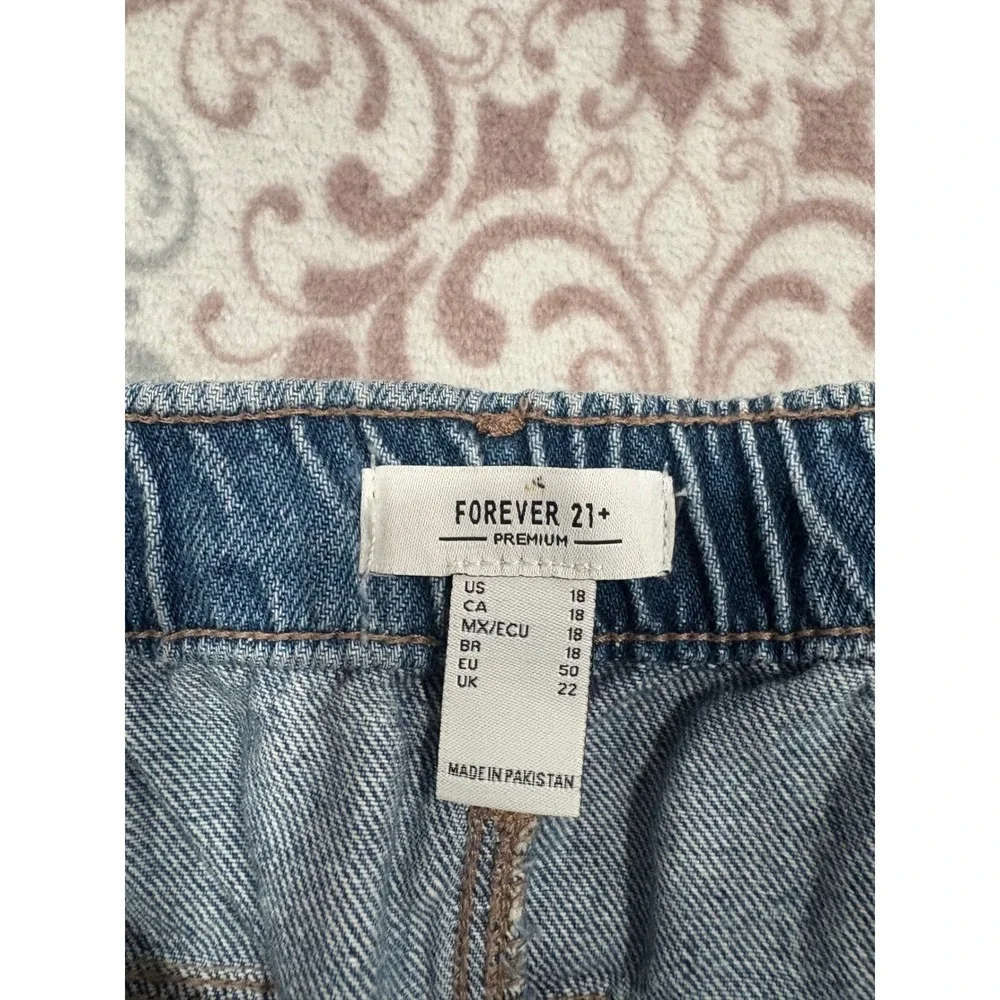 Forever 21+ Premium Blue Cargo Jeans Wide Leg High Rise Plus Size 18 Elastic Bac